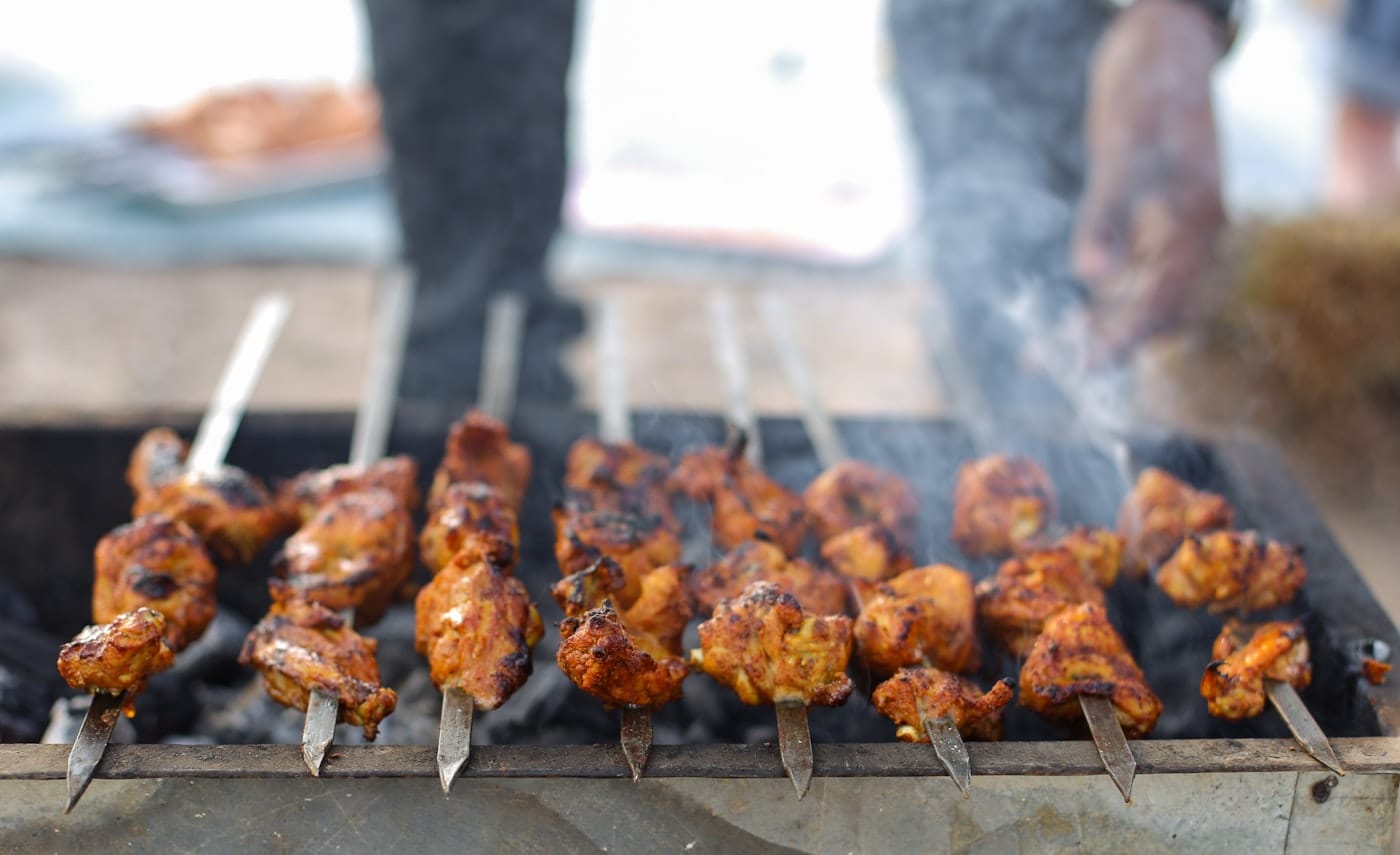 skewered and seared over open coals, the Afghan way